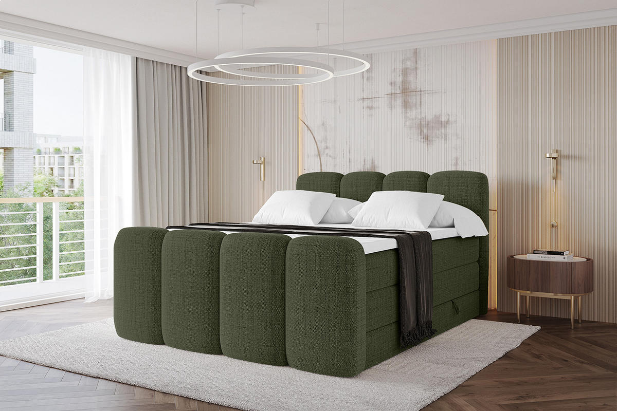 BOXBETT mit Matratze H3|H4 und Lattenrost - NINA-Z KING - 200x200 cm - Grün - Grün, Holzwerkstoff (200/200cm)
