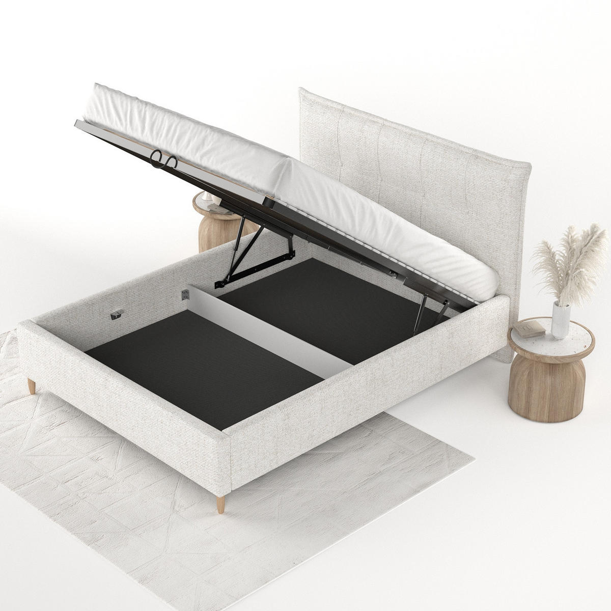 POLSTERBETT Plaza 180/200 cm Creme im Neve Stoff - Creme/Naturfarben, Holz/Holzwerkstoff (180/200cm) - AltaBeds