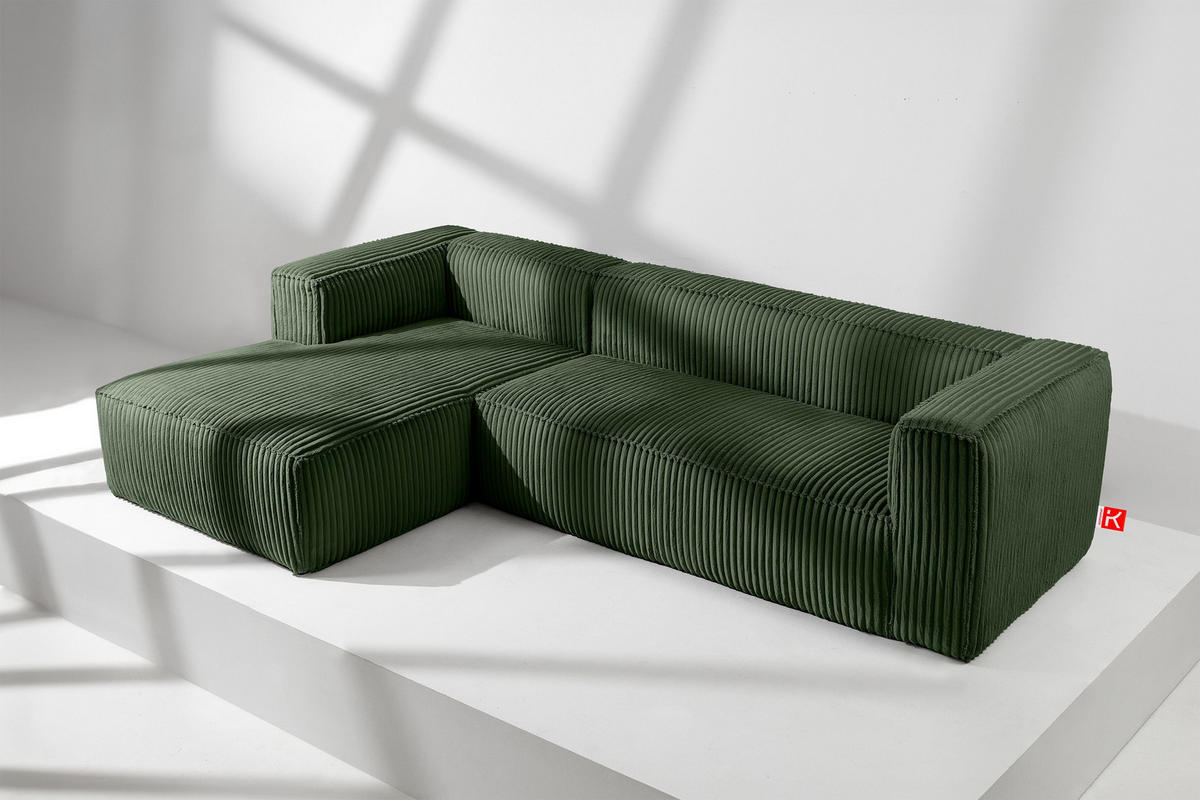 ECKSOFA-LINKS FEROX Modern, Cord-Stoff, dunkelgrün - Dunkelgrün, Textil (305/175cm) - KONSIMO®