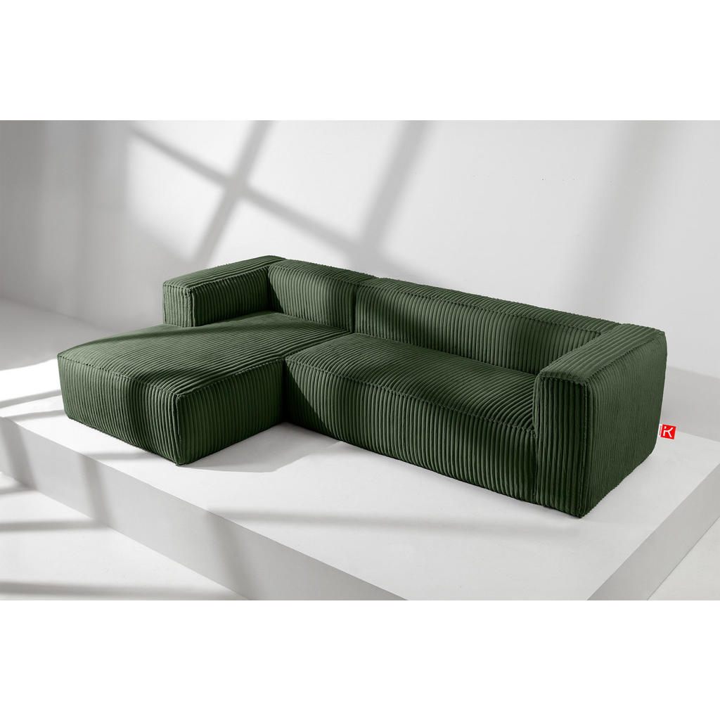 Thumbnail - Konsimo® Ecksofa-Links, Dunkelgrün, Textil, L-Form, 305x175 cm, Wohnzimmer, Sofas & Couches, Wohnlandschaften, Ecksofas