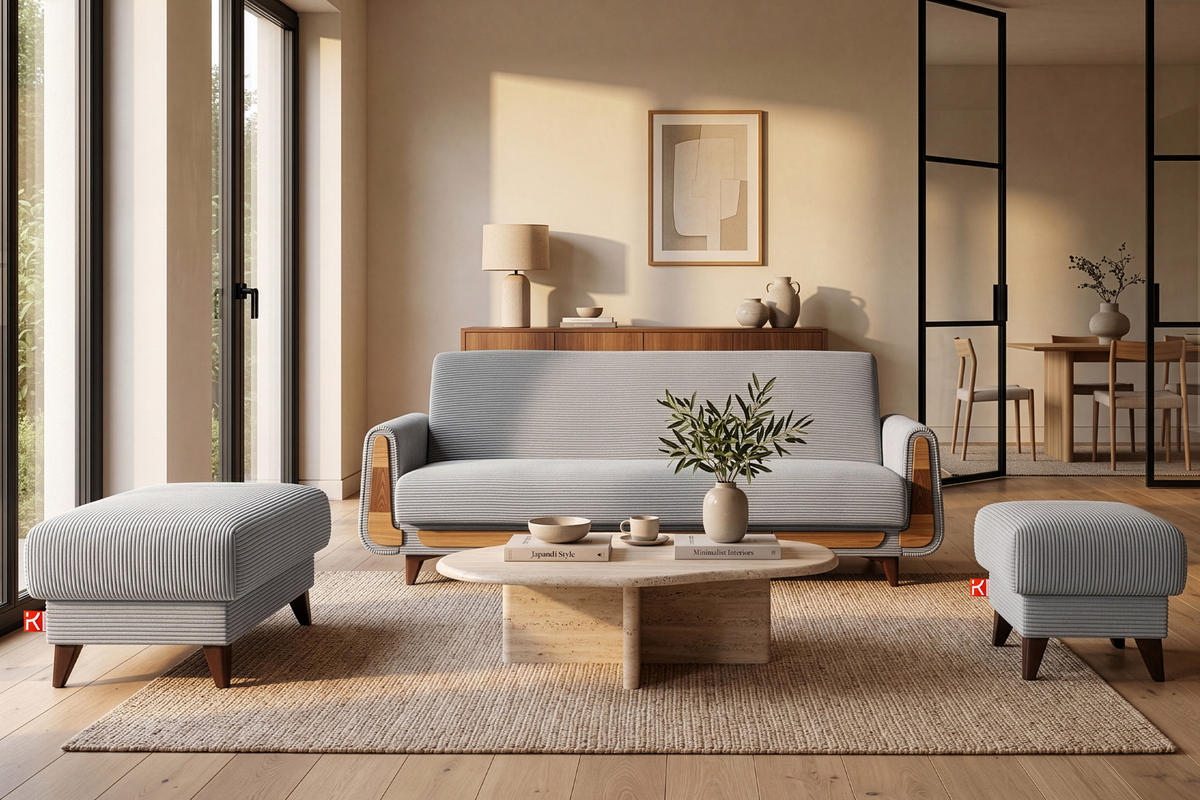 3-SITZER-SCHLAFSOFA GUSTAVO II mit Armlehnen, Hellgrau - Hellgrau, Holz/Holzwerkstoff (230/98/98cm) - KONSIMO®