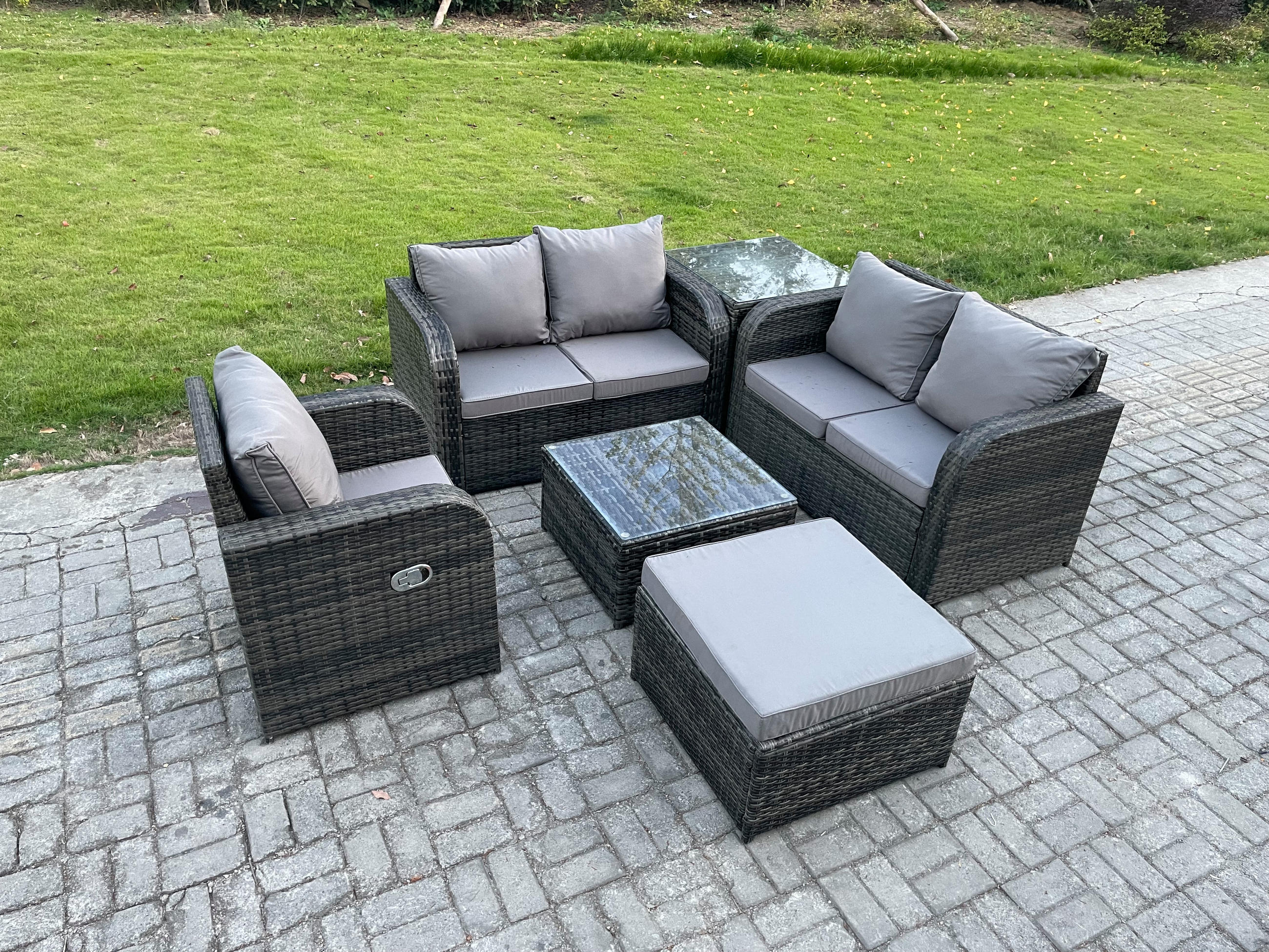 LOUNGEGARNITUR Polyrattan Dunkelgrau 5-Sitzer - Dunkelgrau, Metall - Fimous
