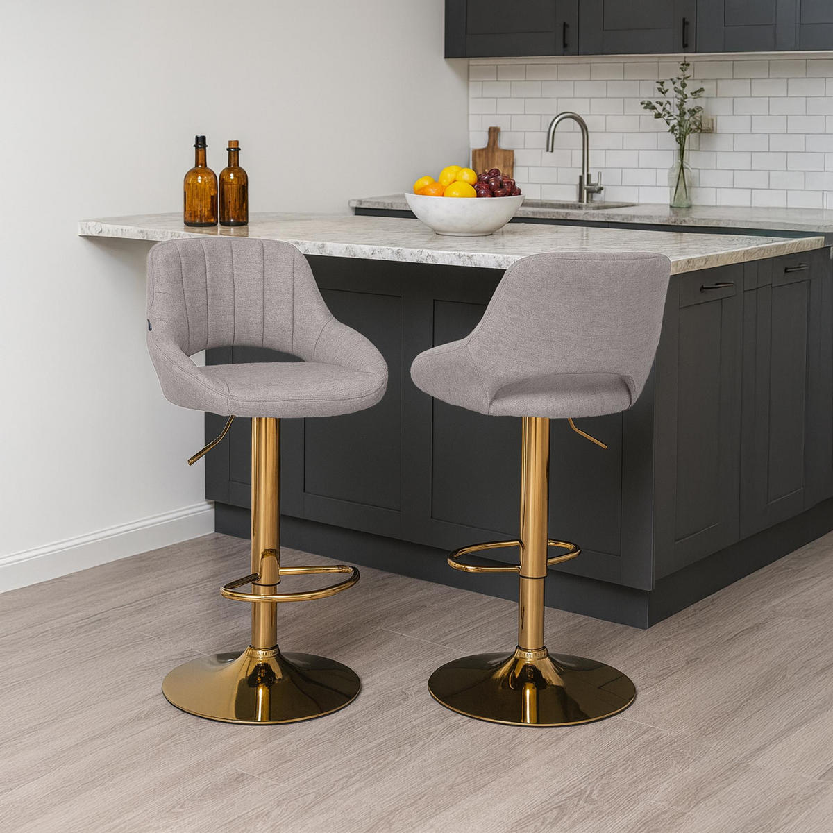 BARHOCKER Stoff Grau - Goldfarben/Grau, Textil/Metall (47/85/48cm) - CLP