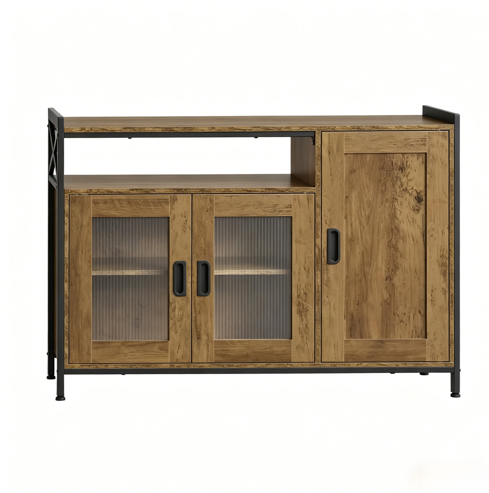 SIDEBOARD 110/33/75 cm in Braun mit offenem Fach und verstellbaren Regalen - Braun, Metall (110/75/33cm) - BEAOK
