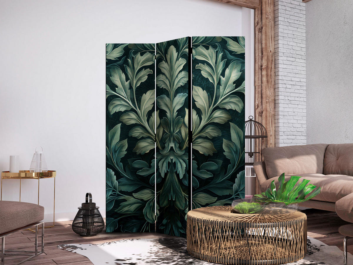 PARAVENT Beidseitig Bedruckter 3-tlg 135x172 cm Gr ne Bl tter - Grün, Holz/Textil (135/172/3cm) - Muralo