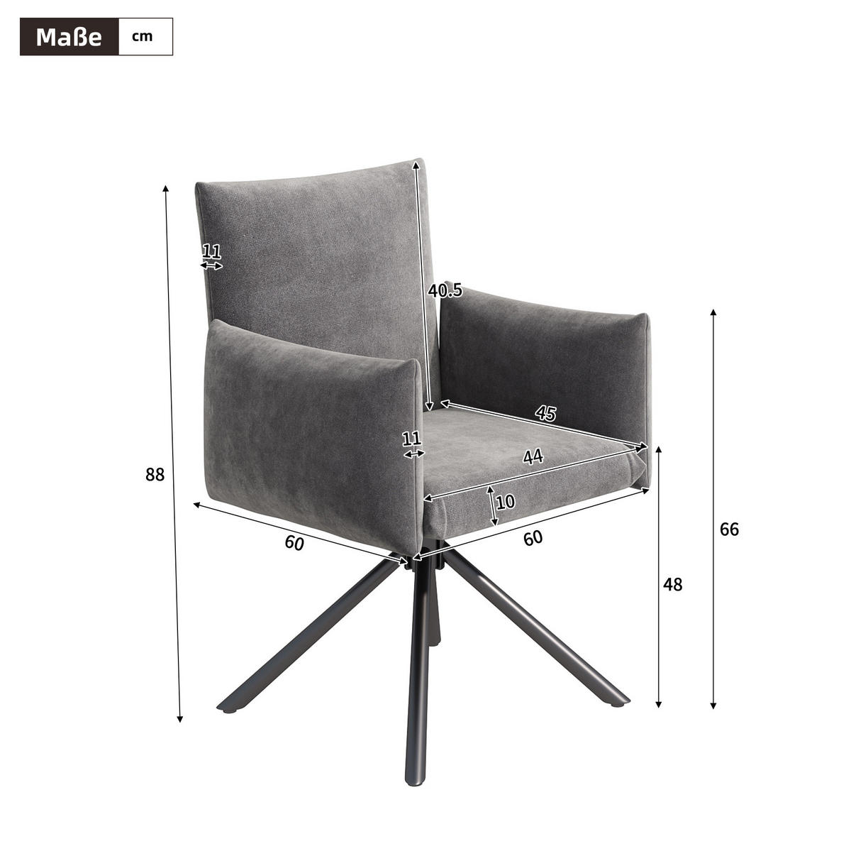 ESSZIMMERSTUHL 360° drehbar Samt Grau 6er-Set - Grau, Metall (60/88/60.2cm) - Meubliv