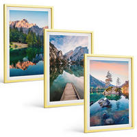 BILDER SET 3er Set - 40x60 cm Goldrahmen - Spiegelung des Waldes in Bergseen - Goldfarben, Kunststoff (40/60cm) - TULUP