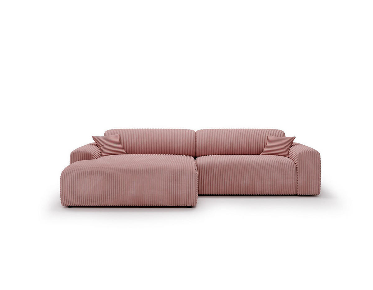 ECKSOFA mit Longchair - Cord - Schwarz/Altrosa, Kunststoff/Textil (284/178cm) - home24