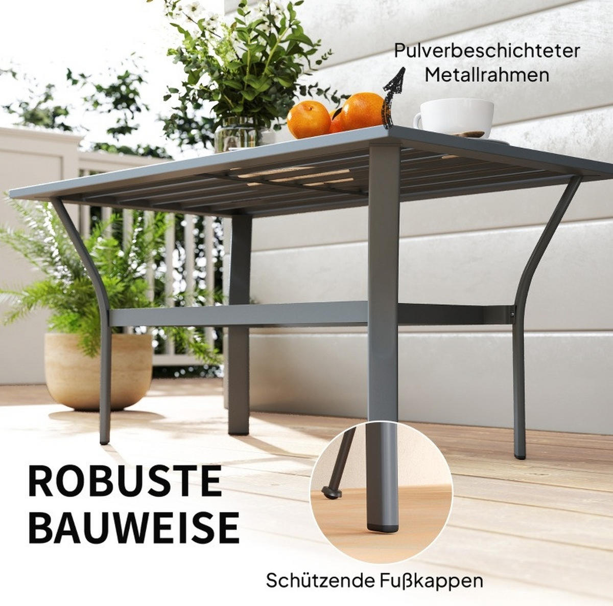 GARTEN-BEISTELLTISCH 91,5/55/45 cm aus Metall mit Latten-Design und wetterfester Oberfläche, Dunkelgrau - Naturfarben, Metall (91.5/55/45cm) - Redom