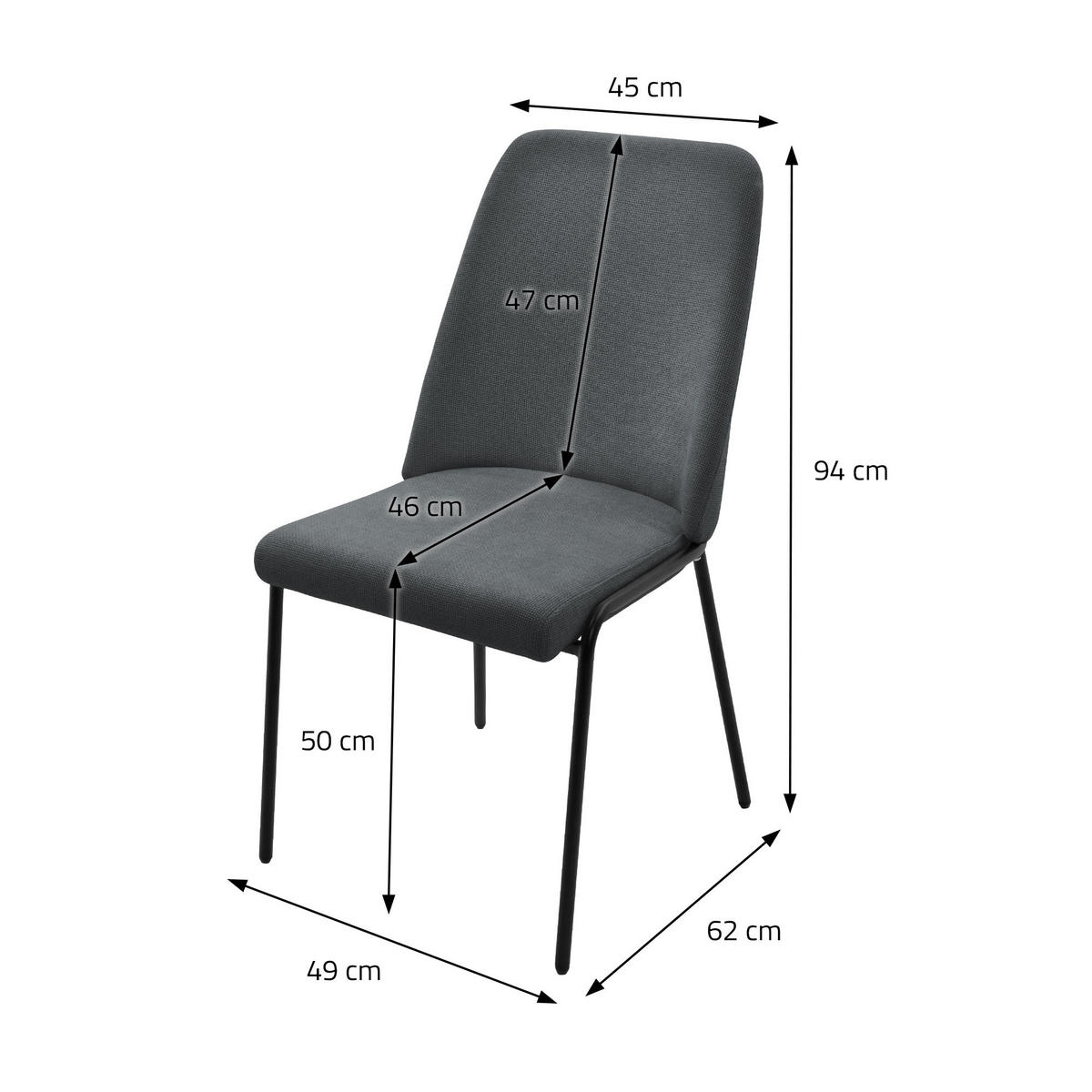 ESSZIMMERSTUHL 6er Set Anthrazit mit Stoffbezug - Anthrazit/Schwarz, Textil/Metall (49/94/62cm) - ML-DESIGN