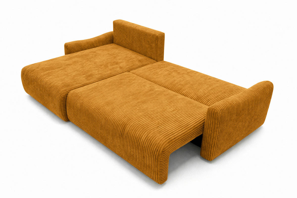 ECKSOFA Mit Schlaffunktion, Cordstoff Poso, Senffarbe, Links, JAPANDI - Gelb, Holz (262/145cm) - Kaiser Möbel
