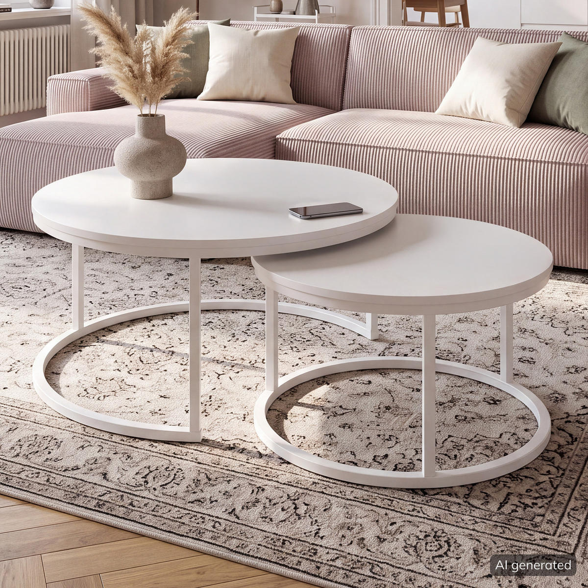 COUCHTISCH - 2er-Set - Kaschmir - Beige, Holzwerkstoff/Metall (74/74/40cm) - home24