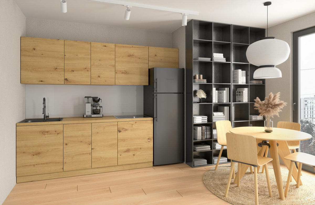 KÜCHENZEILE 260 cm - Nexa K16-G260 - in Woodline / Matt - Eiche Artisan, Holz (260/212/58cm) - ROYAL24_MARKT