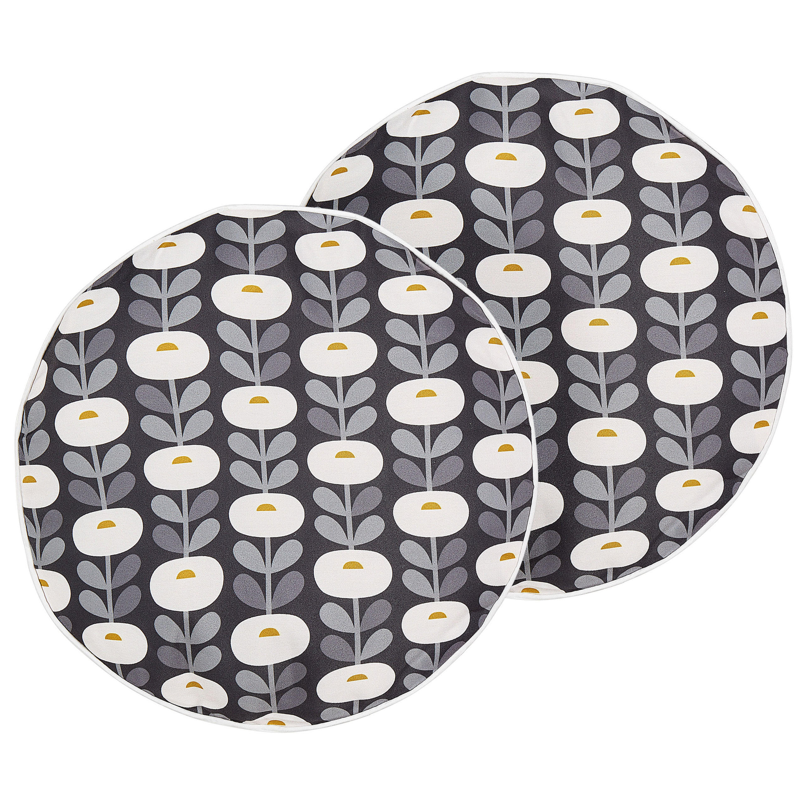 GARTENKISSEN 2er-Set Blumenmotiv grau/weiß 40 cm Valsorda - Hellgrau, Textil (40/40cm) - Beliani