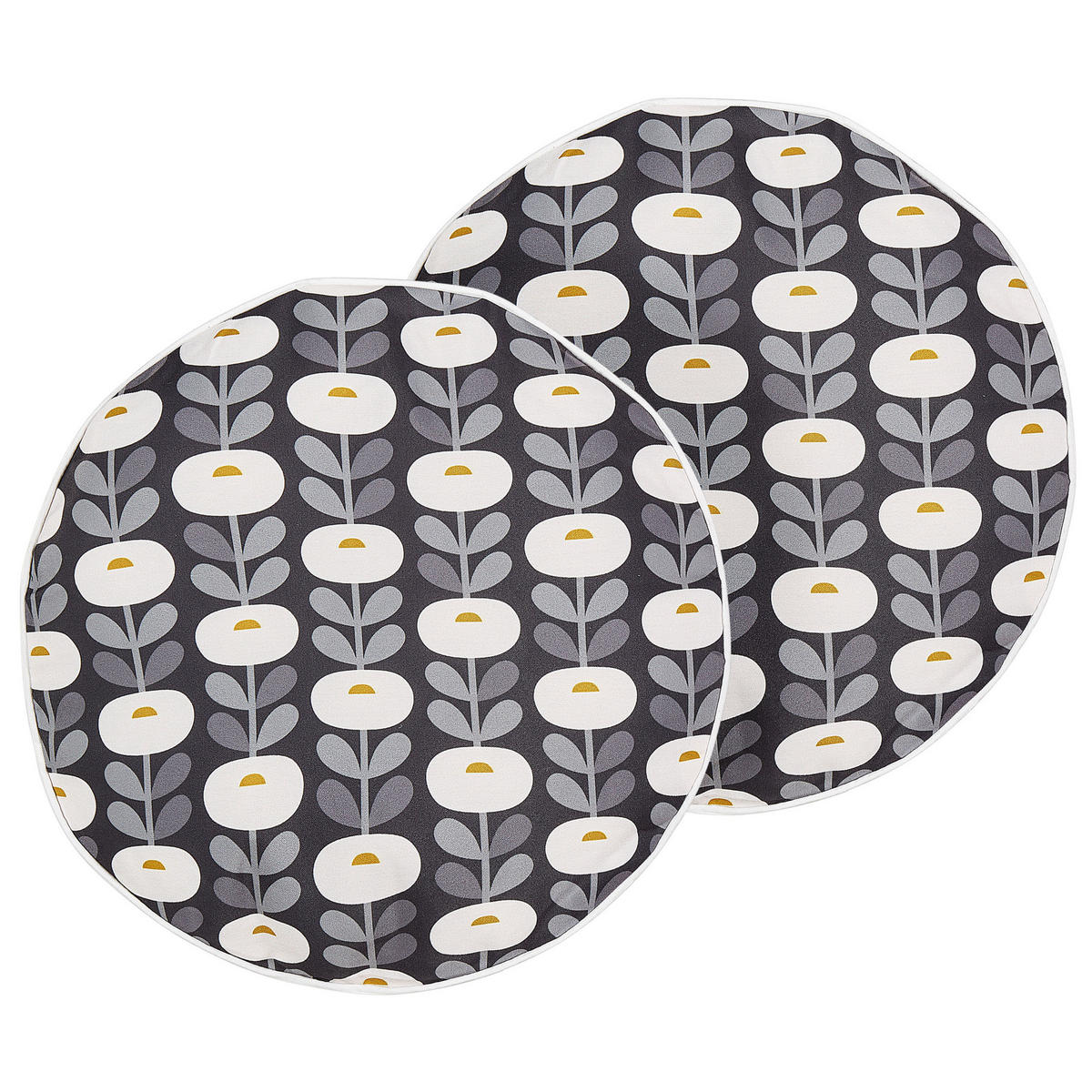 GARTENKISSEN 2er-Set Blumenmotiv grau/weiß 40 cm Valsorda - Hellgrau, Textil (40/40cm) - Beliani