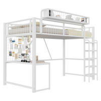 HOCHBETT 90/200 cm in Weiß mit Schreibtisch, LED, Steckdose und Ablage Metall modern - Weiß, Holzwerkstoff/Metall (90/200cm) - STILVORA