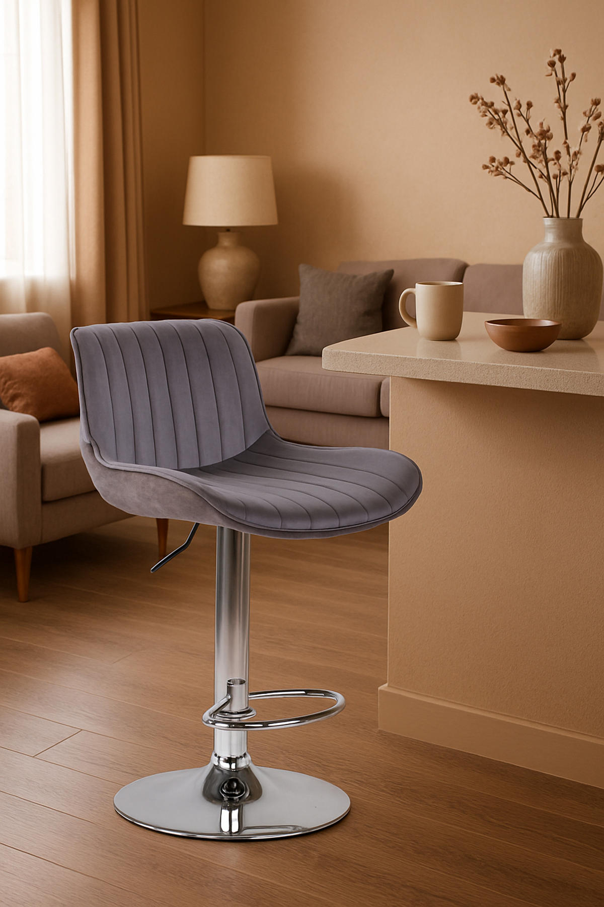 BARHOCKER 2er Set Lentos Samt chrom dunkelgrau - Chromfarben/Dunkelgrau, Textil/Metall (50/108/50cm) - TPFLiving