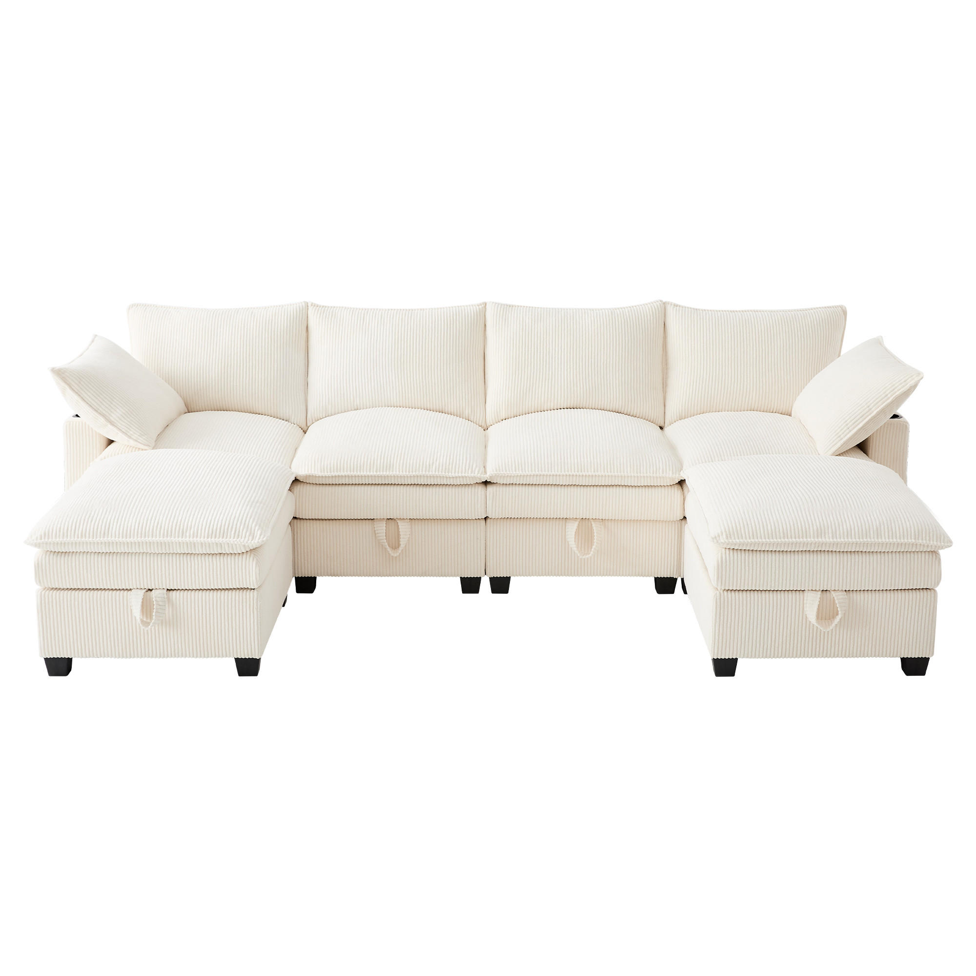 WOHNLANDSCHAFT Cord mit 2 Hockern und USB-Anschluss Stauraum 280/151/82 cm Beige - Beige, Kunststoff/Textil (82/280/151cm) - Redom