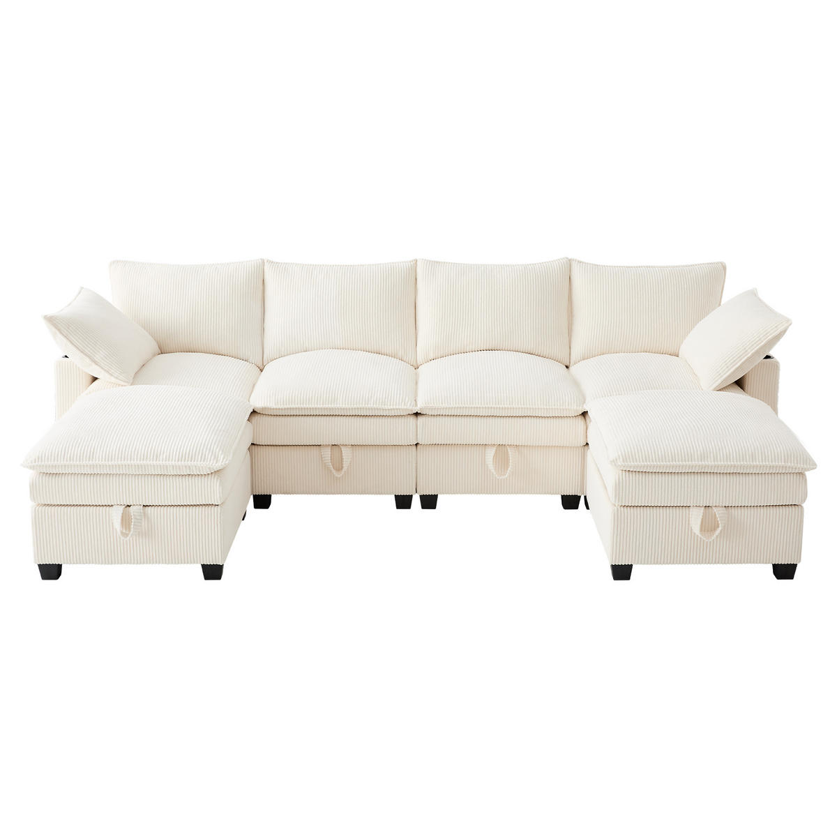 WOHNLANDSCHAFT Cord mit 2 Hockern und USB-Anschluss Stauraum 280/151/82 cm Beige - Beige, Kunststoff/Textil (82/280/151cm) - Redom