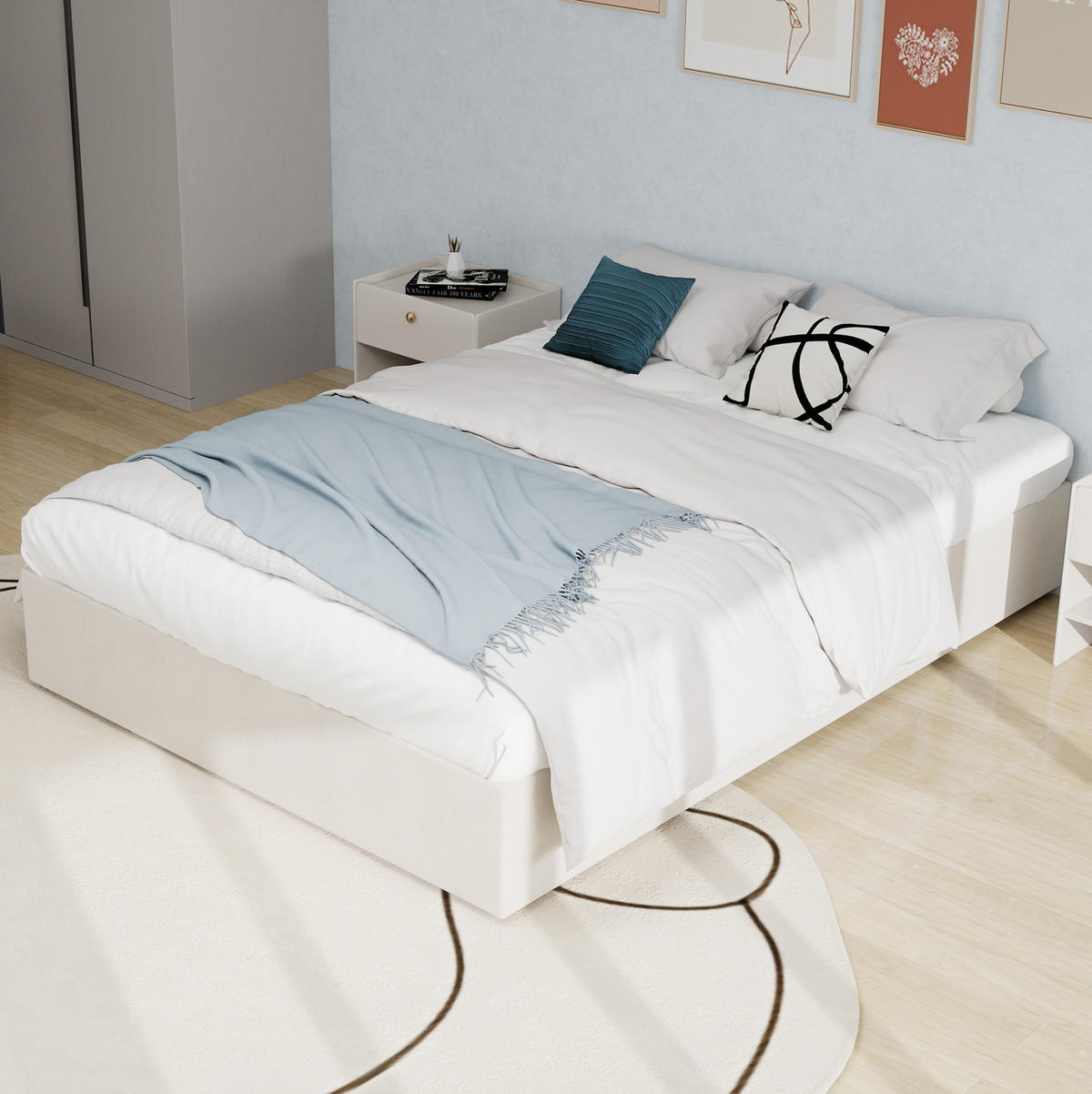 POSTEL 160/200 cm s plynovými písty a pevnou kovovou konstrukcí v látkovém čalounění, Béžová - béžová, textil (160/200cm) - Redom