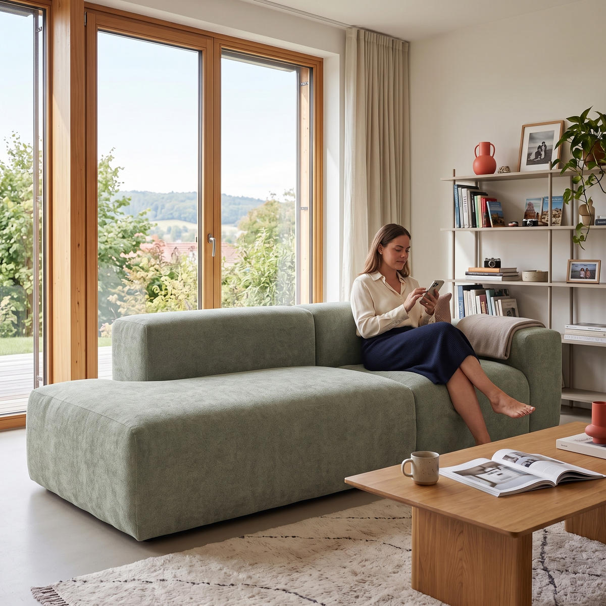 3-SITZER modulares Sofa HEAVEN SET 1 Links, Breite 255 cm Webstoff Grün - Schwarz/Grün, Holz/Kunststoff (255/71/102cm) - Muffo