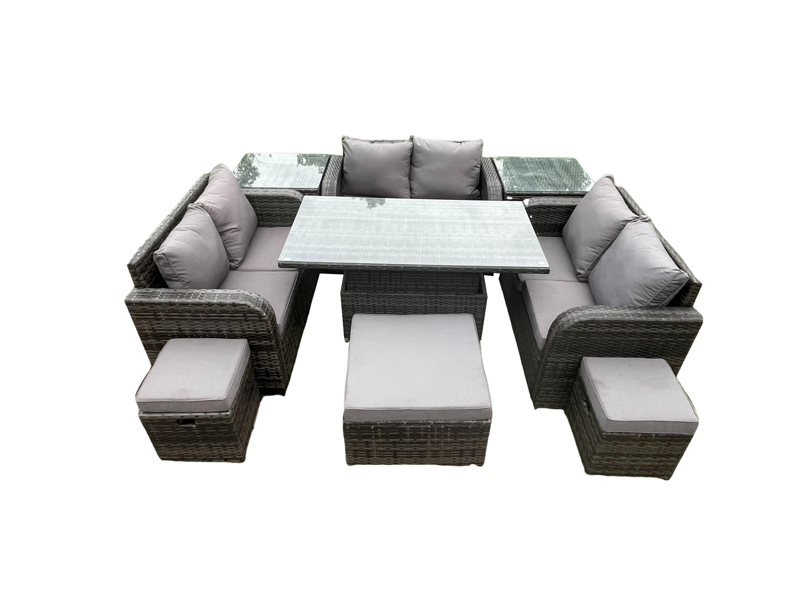 GARTENSOFA SET Polyrattan Dunkelgrau 9-Sitzer - Dunkelgrau, Metall - Fimous