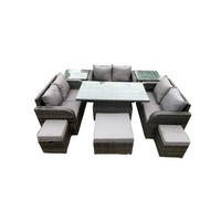 GARTENSOFA SET Polyrattan Dunkelgrau 9-Sitzer - Dunkelgrau, Metall - Fimous