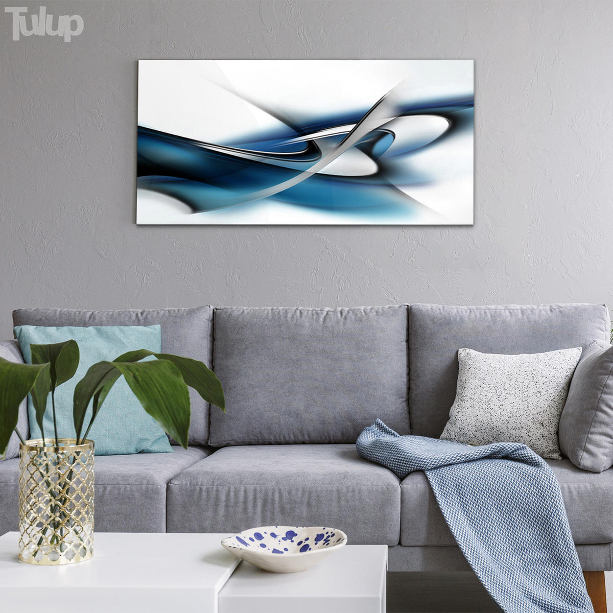 GLASBILD 120x60 cm Moderne Kunst - Blau/Anthrazit, Glas (120/60cm) - TULUP