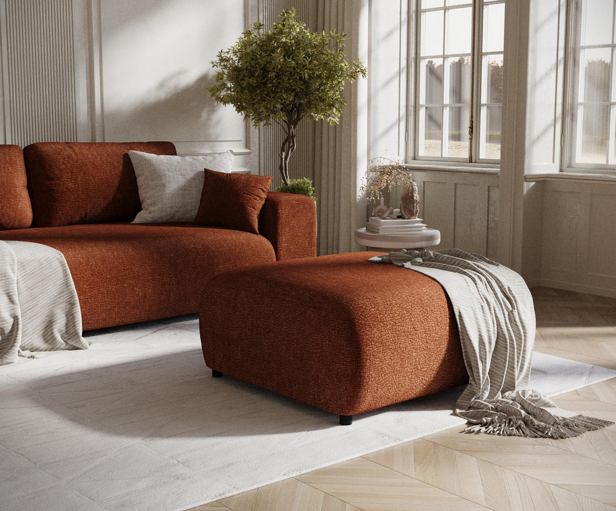 POUF S Zanzibar Dunkelorange Chenille - Dunkelorange/Schwarz, Holz/Holzwerkstoff (88/37/88cm) - Maison de Reve