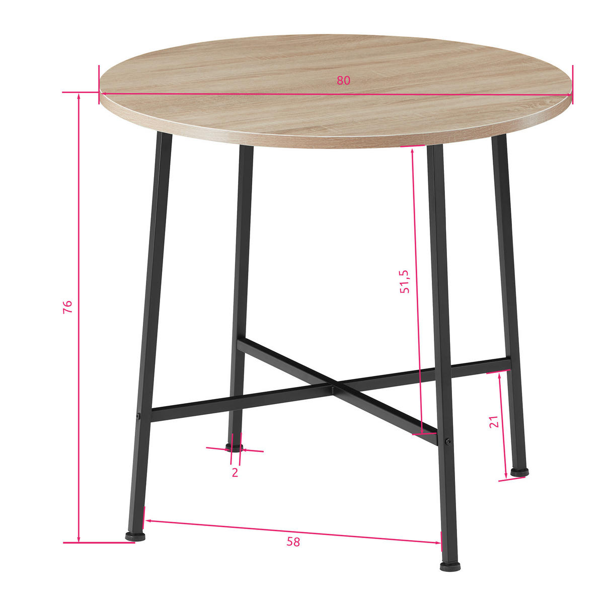 ESSTISCH Ennis,80 x 76 cm,Industrial Holz hell, Eiche Sonoma - Naturfarben, Holz (80/80/76cm) - tectake