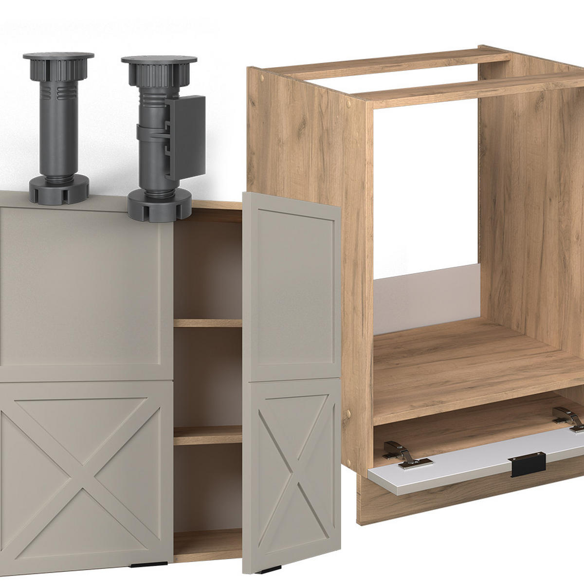 ECKKÜCHE Fame-Line GrauBeige/Goldkraft Eiche 160 x 60 cm ohne AP - Honigeiche/Grau, Holzwerkstoff (190/81.6/46cm) - Vicco