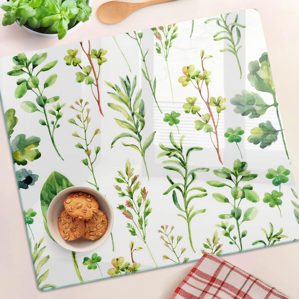 GLASPLATTE 60x52 cm Kräuter Unkraut - Grün, Glas (60/0.4/52cm) - TULUP