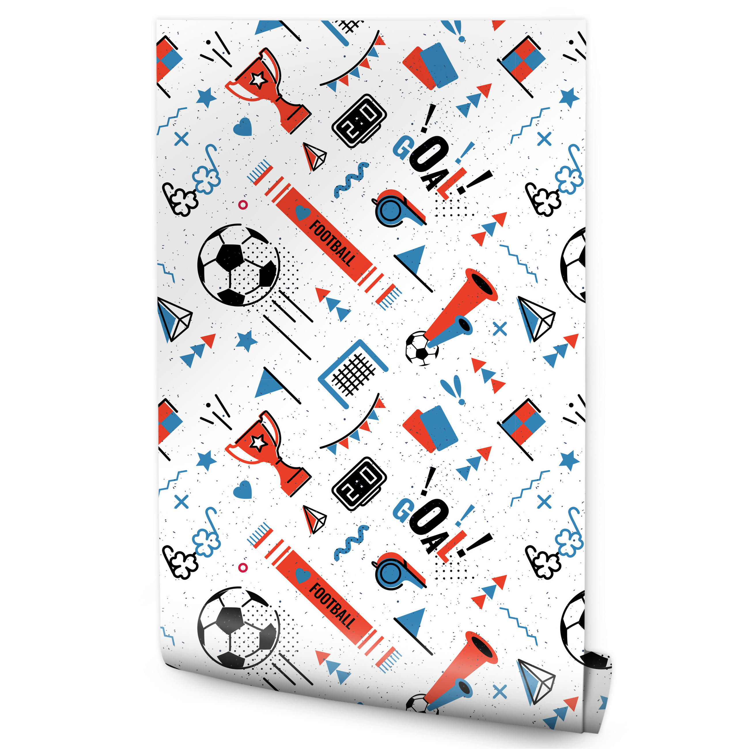 VLIESTAPETE Fußball, Pokale und Flaggen – Rot, Blau, Schwarz, Weiß – 50x1000 cm - Blau/Rot, Papier (50/1000cm) - Muralo