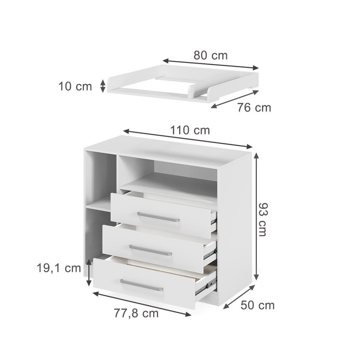 PREVIJALNA OMARA Olina, Bela, 110 x 93 cm - bela, leseni material (110/93/50cm) - Vicco