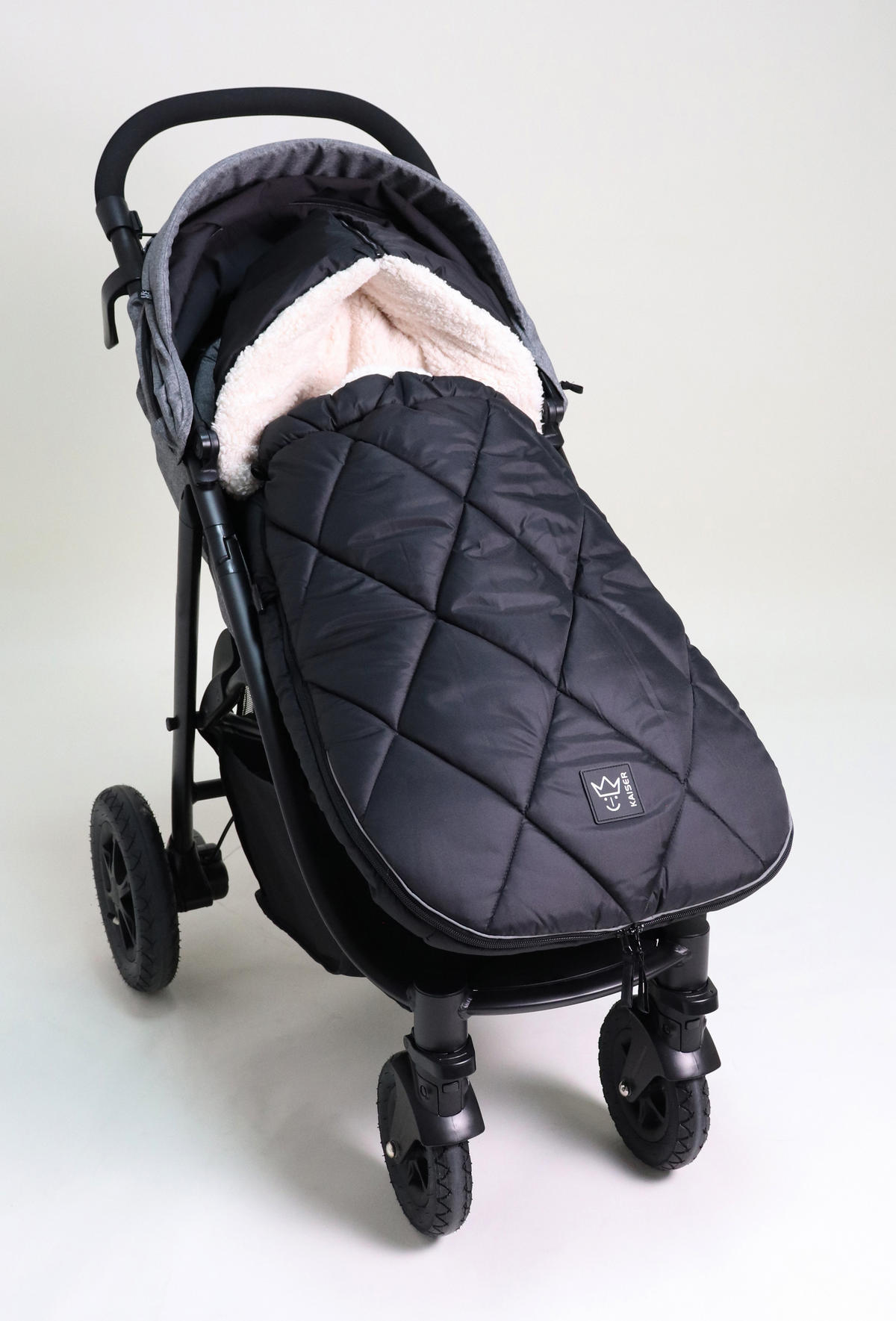 KINDERWAGEN-FUSSSACK XL TOO, black/creme - Schwarz Hochglanz, Textil (46/10/105cm) - Kaiserbaby