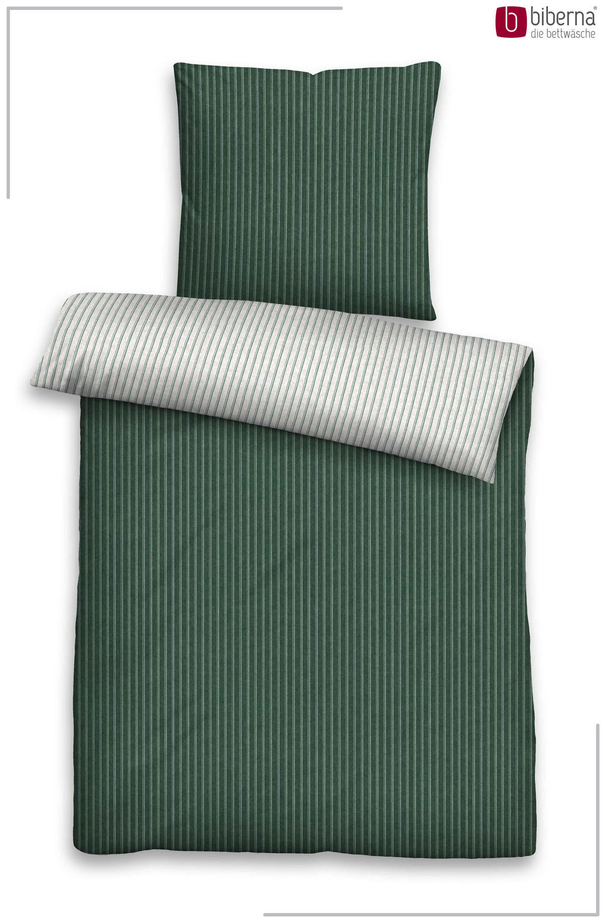BETTWÄSCHE-GARNITUR Premium Melange Webstreifen dunkelgrün, 135x200 cm + 80x80 cm - Dunkelgrün, Textil (135/200cm) - biberna