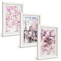 BILDER SET 3er Set - 20x30 cm Weißer Rahmen - Blumenlandschaft in Rosatönen - Weiß, Kunststoff (20/30cm) - TULUP