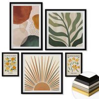 WANDBILDER 5er-Set - 50x50 cm & 20x30 cm & 40x60 cm Schwarzer Rahmen - Abstrakte Blumenmotive - Schwarz, Kunststoff (40/60cm) - ArtPrintCave