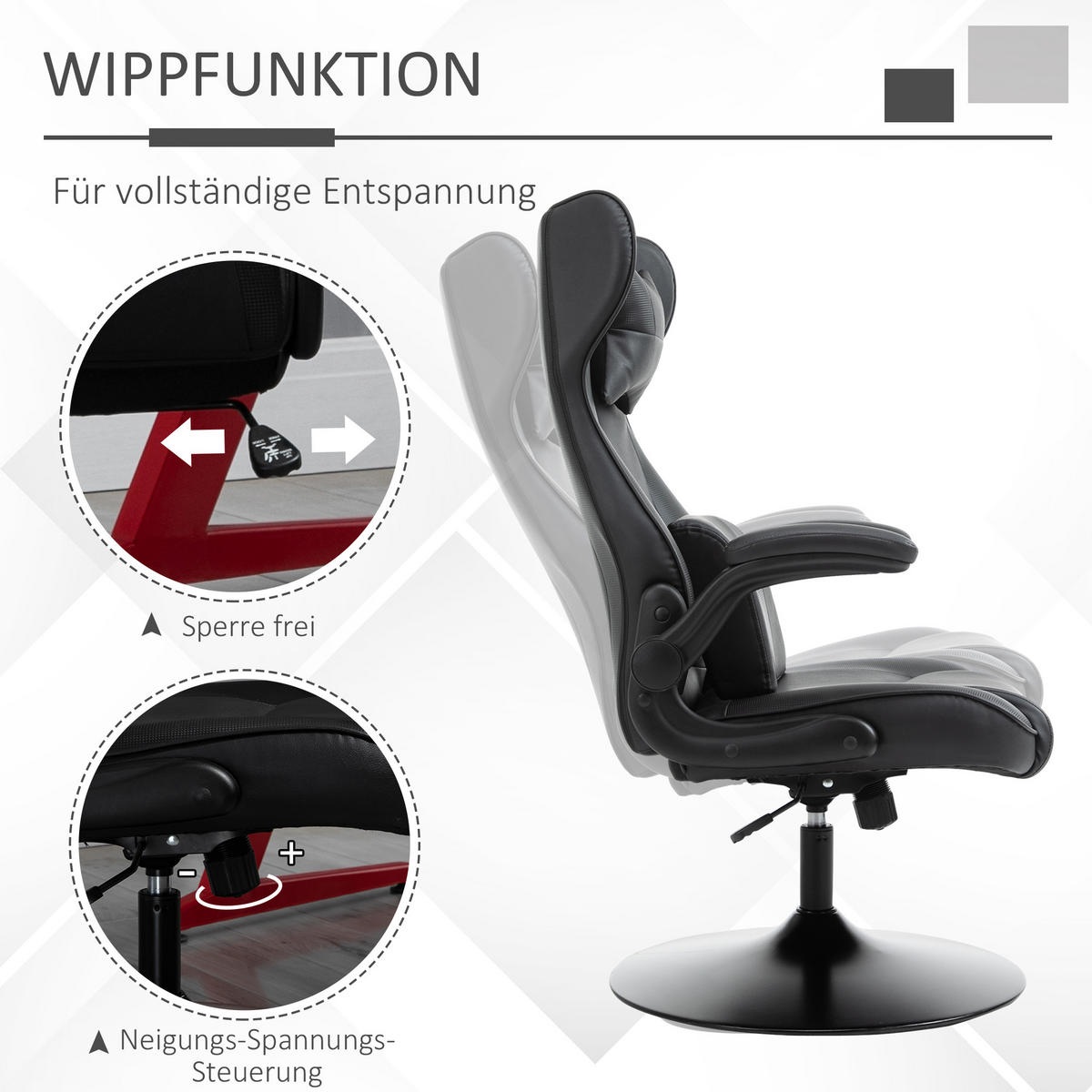 GAMING Stuhl, Drehstuhl, Schwarz - Schwarz, Leder (71/112/67cm) - Vinsetto