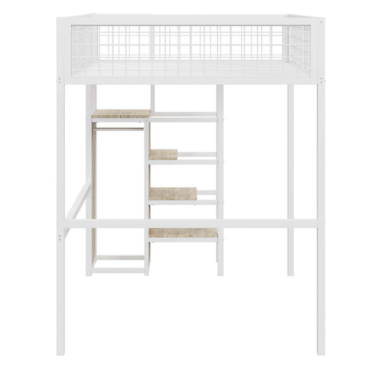 HOCHBETT 140/200 cm Weiß aus Metall mit Leiter und Kleiderschrank - Weiß, Metall (140/200cm) - OKMYHOME