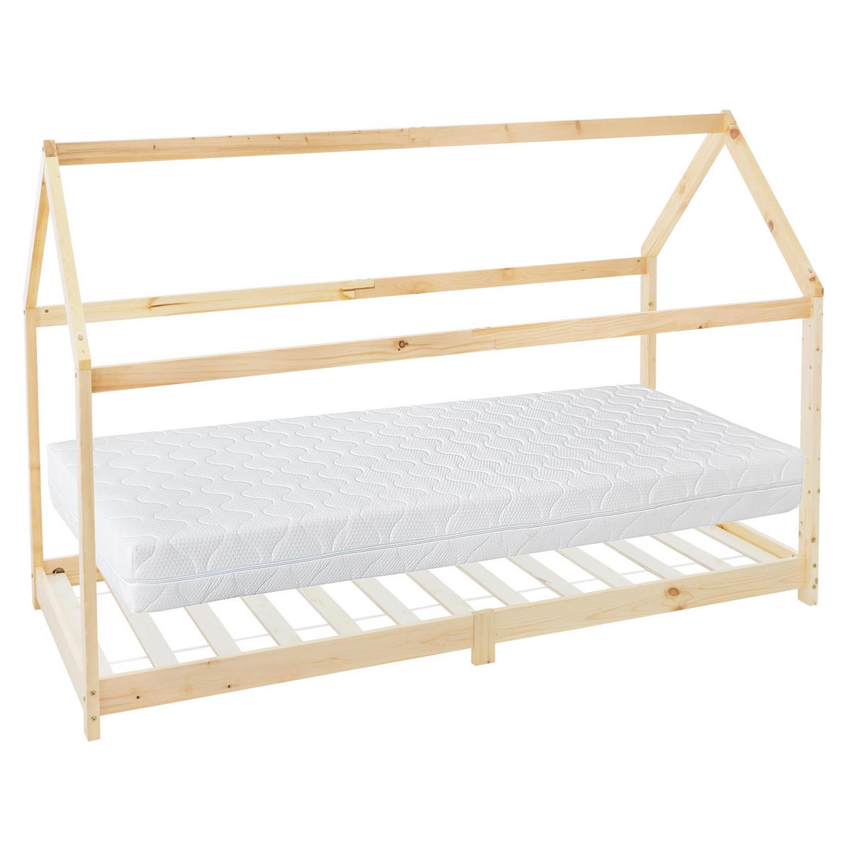 KINDERBETT mit Dach und Matratze 90x200 cm Natur - Naturfarben, Holz (90/200cm) - ML-DESIGN