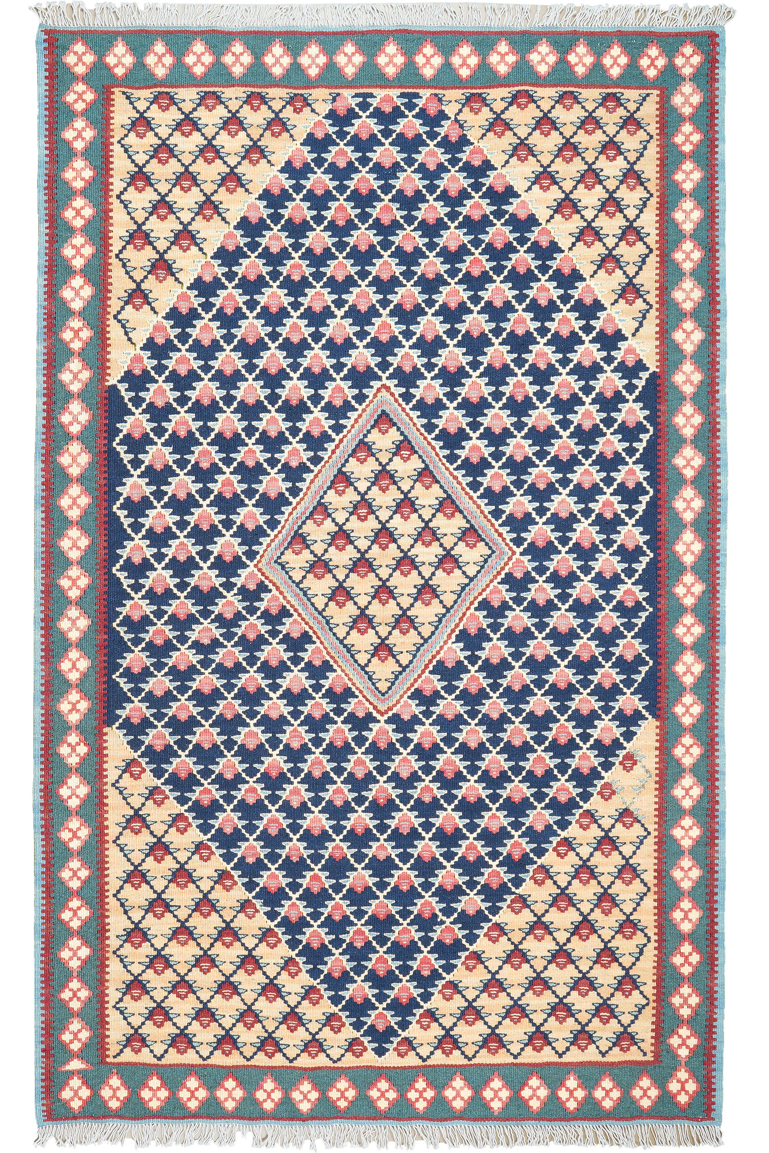 HANDWEBTEPPICH Senneh Kelim Blau 159/99 cm Schurwolle - Blau, Textil (99/159cm) - Looma