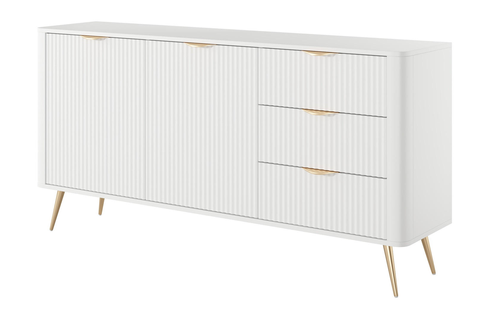KOMMODE 2 Türen Brando 163 cm, 3 Schubladen, Weiß - Goldfarben/Weiß, Holz/Metall (163/81/38cm) - Emporius