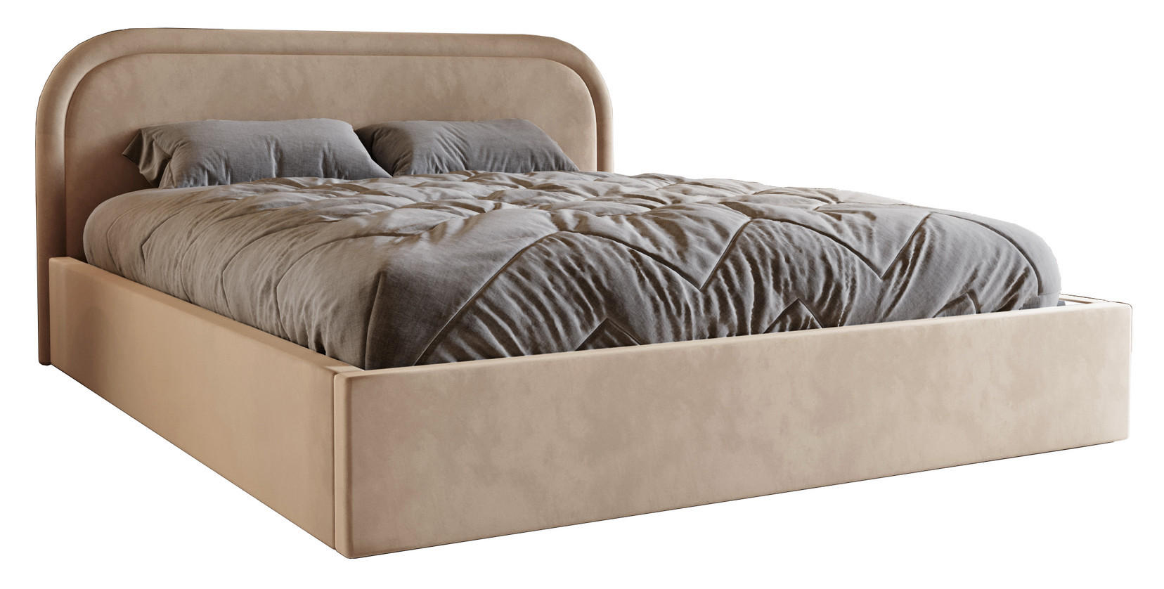 POLSTERBETT 180x200 Dune mit Bettkasten, runde Kopfteil, Samt, Beige - Beige, Holz/Textil (180/200cm) - Emporius
