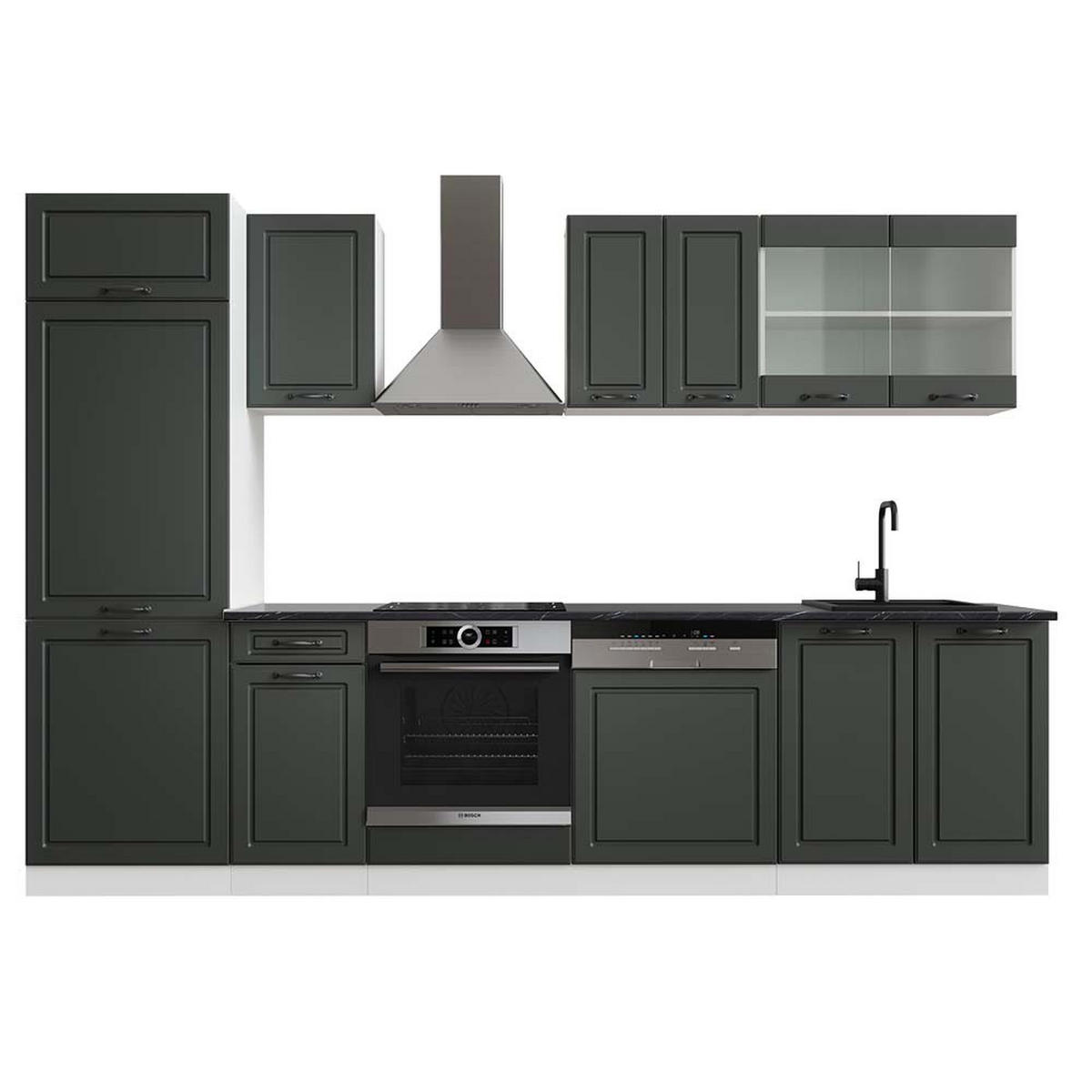 KÜCHENZEILE R-Line Anthrazit Landhaus/Weiß 300 cm, AP Anthrazit - Anthrazit/Weiß, Holzwerkstoff (300/81.6/60cm) - Vicco