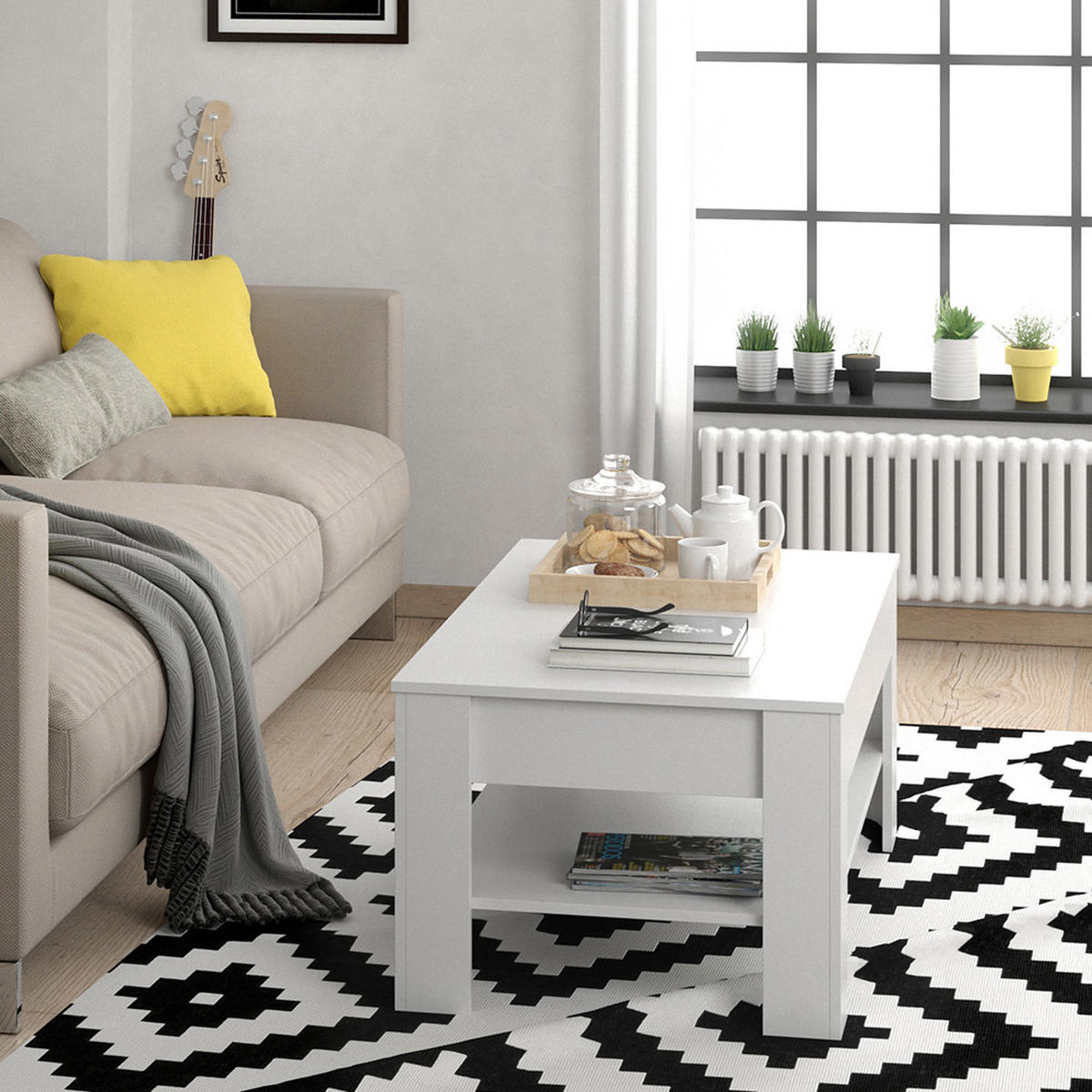 COUCHTISCH Milan Weiß 92.2 x 65 cm - Weiß, Holzwerkstoff (65/92.2/48cm) - Vicco