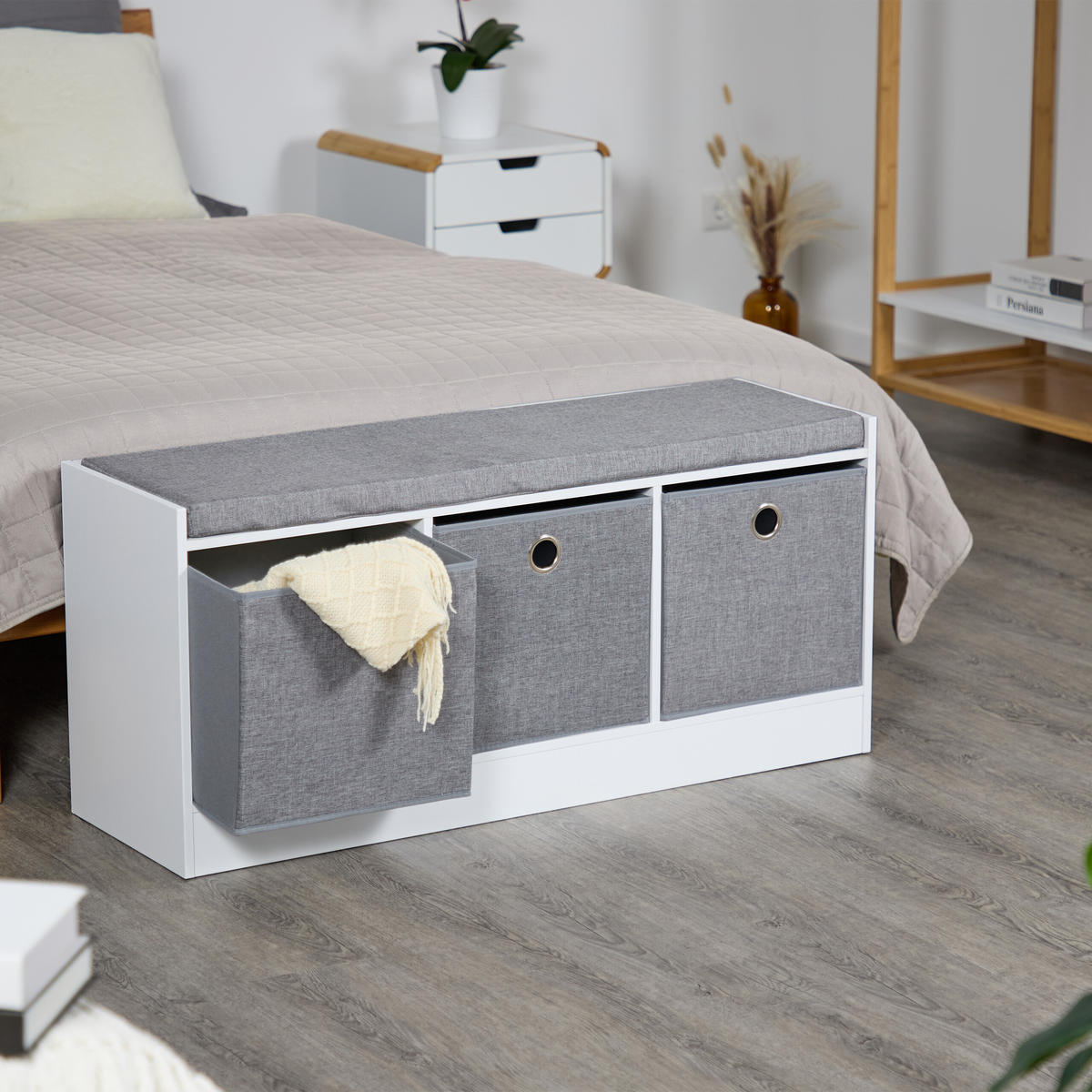 SITZBANK - Multicolor, Holzwerkstoff/Textil (102/46/32cm) - Relaxdays