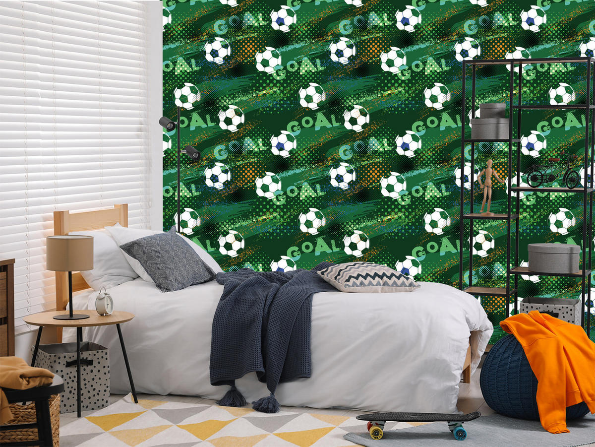 VLIESTAPETE Fußball-Graffiti Goal – Grün, Schwarz – 50x1000 cm - Schwarz/Grün, Papier (50/1000cm) - Muralo