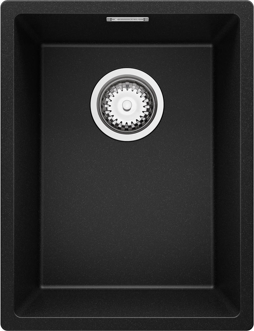 UNTERBAUSPÜLE GRANIT London, 2-er set Schwarz 36/47 cm 1 Becken + Ablauf-Set ab 40er Unterschrank - Chromfarben/Schwarz, Kunststoff (36/20/47cm) - Primagran