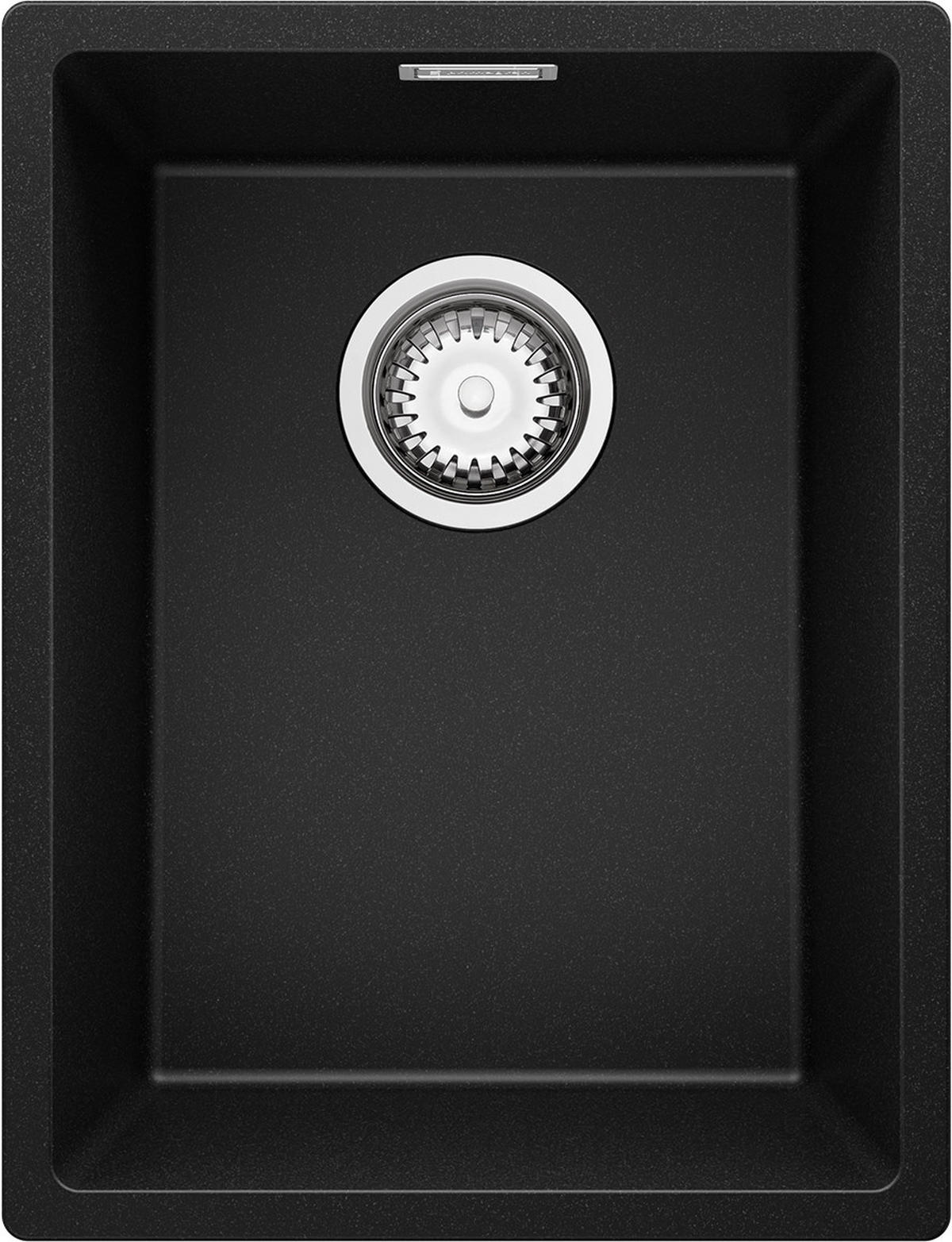 UNTERBAUSPÜLE GRANIT London, 2-er set Schwarz 36/47 cm 1 Becken + Ablauf-Set ab 40er Unterschrank - Chromfarben/Schwarz, Kunststoff (36/20/47cm) - Primagran